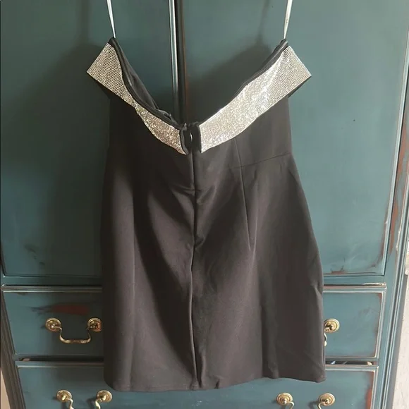 Lulu's Black and Silver Off-Shoulder Dress - Picture 3 of 5